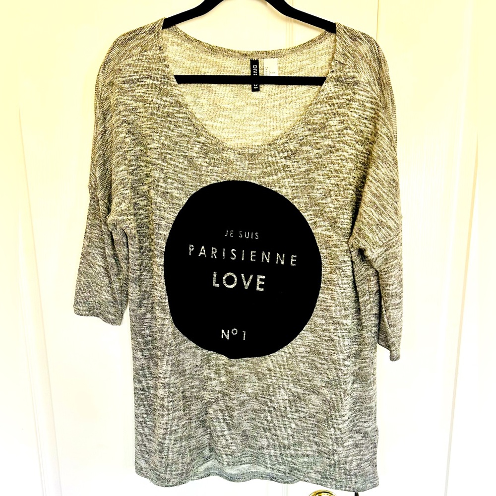 H&M Divided top. Black &white with Parisienne love. Size large